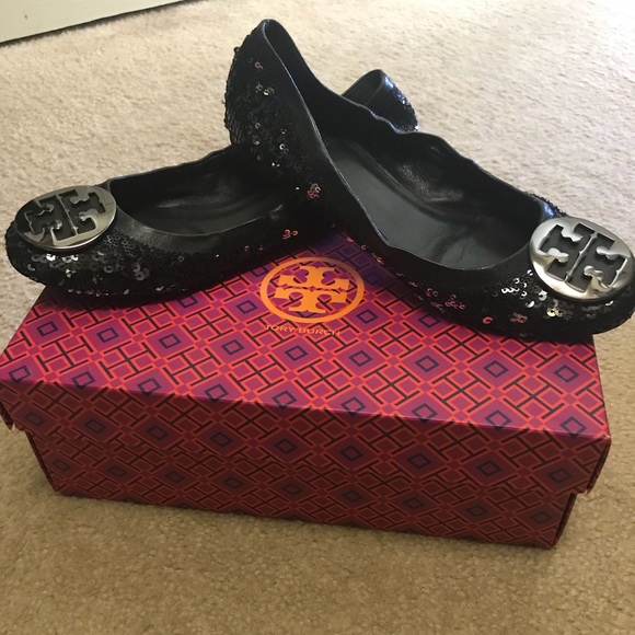 Tory burch reva sequin black flats 8.5 - Picture 1 of 8